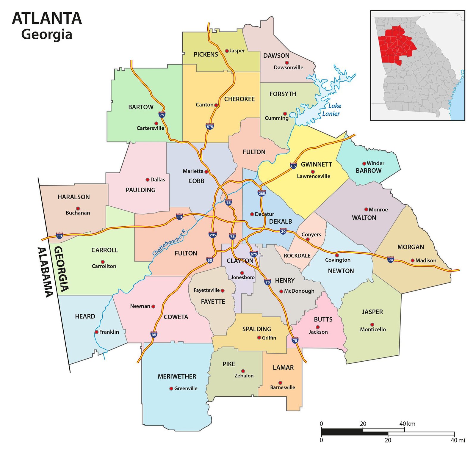 Map of key submarkets in Atlanta commercial real estate 2026
