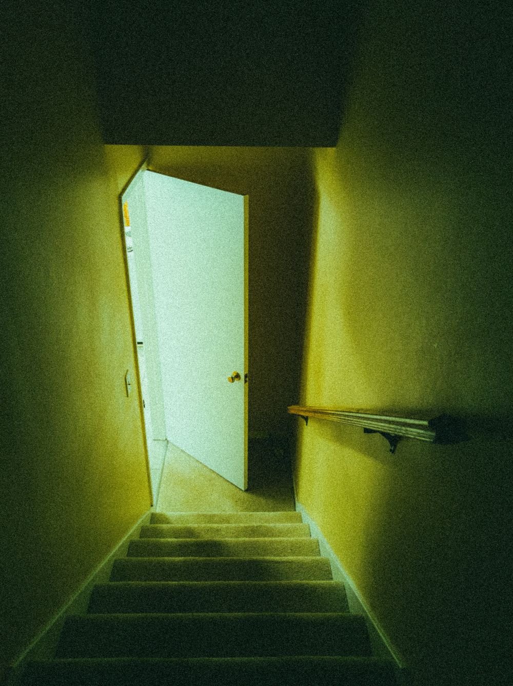 Steps leading down to a basement door