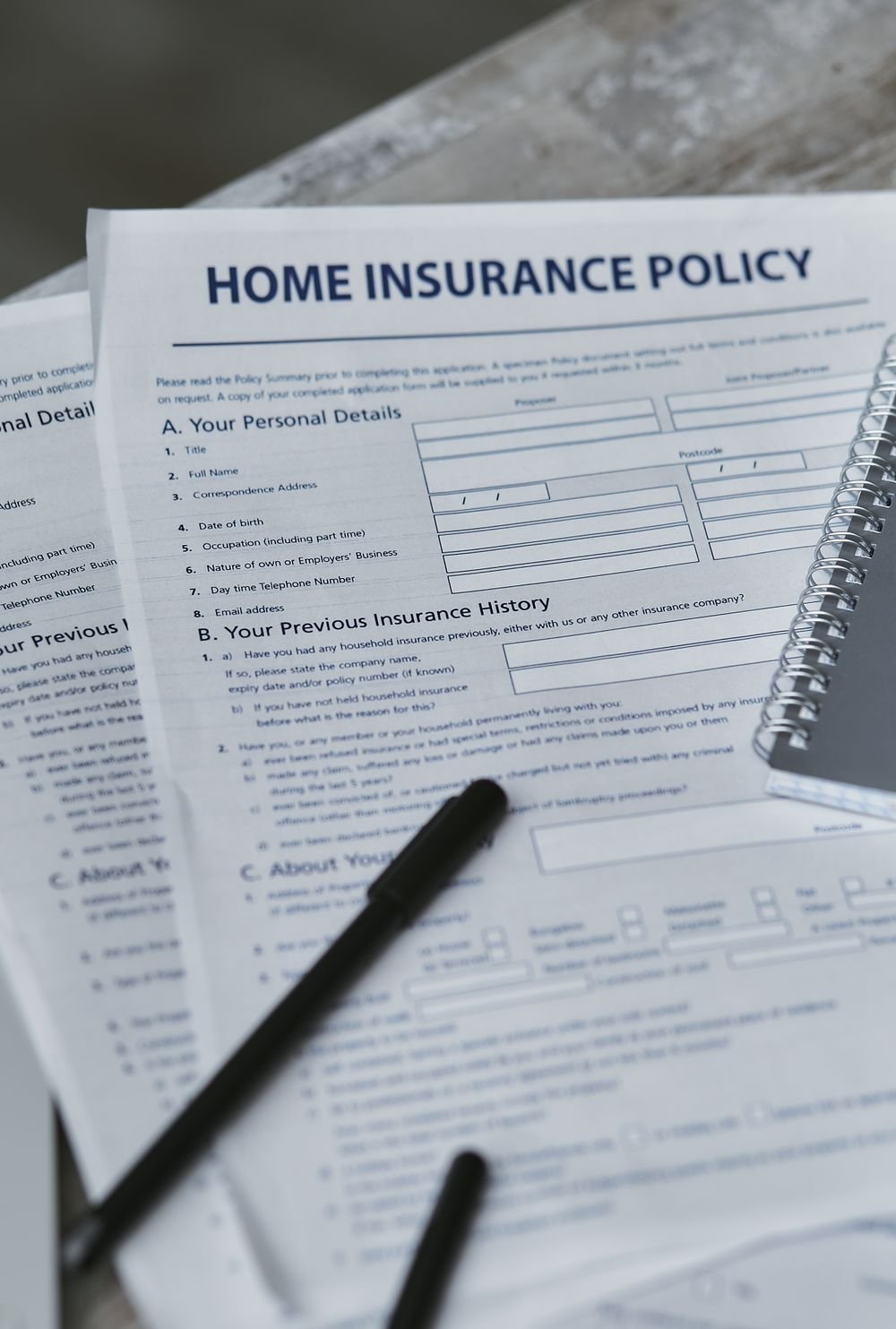 Home insurance policy documents for Metro Atlanta homeowners