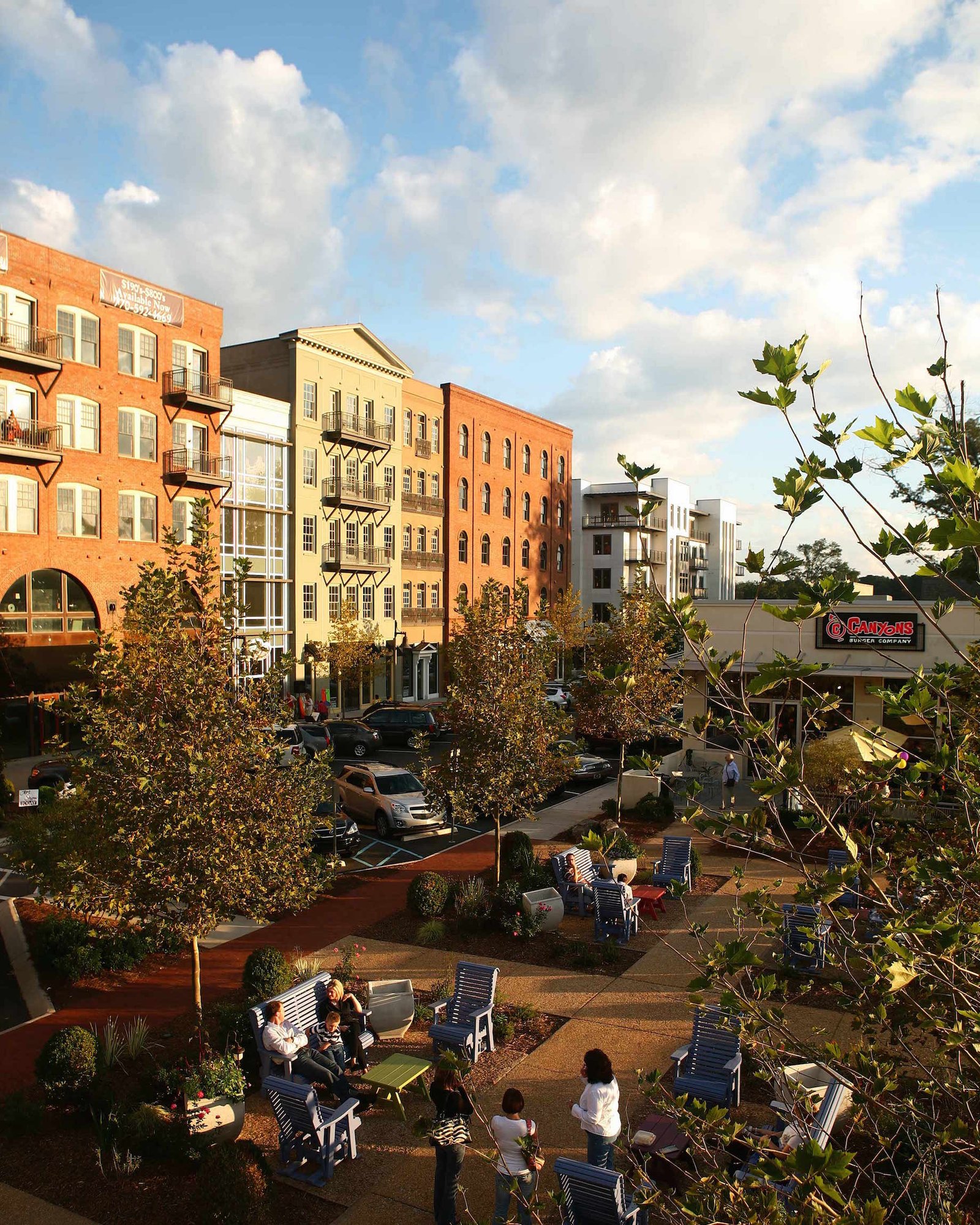 Woodstock GA downtown main street with shops and restaurants for moving families