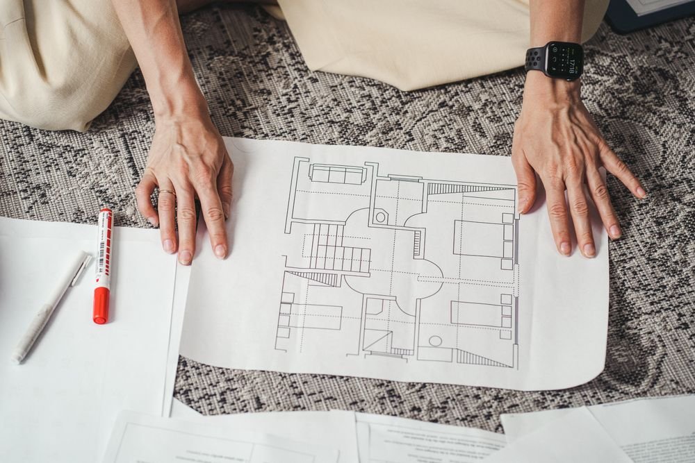 Floor plan being reviewed for a kitchen remodel layout