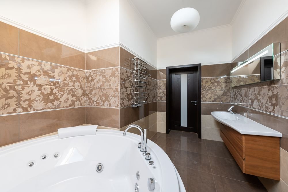 Modern bathroom with soaking tub and clean design