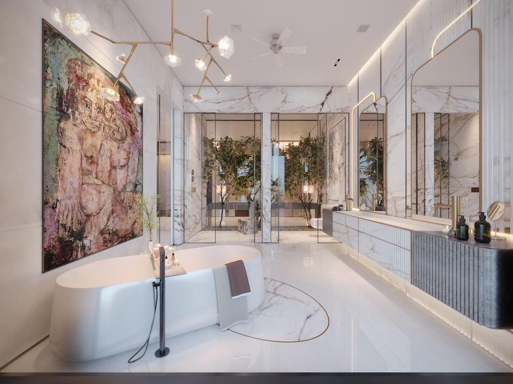 Elegant finished spa-like bathroom with modern decor